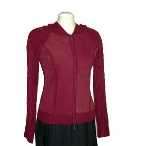 NWT Women's Wine Red Burgundy Zip-Up Hooded Cardigan Knitwear Sweater 6 S